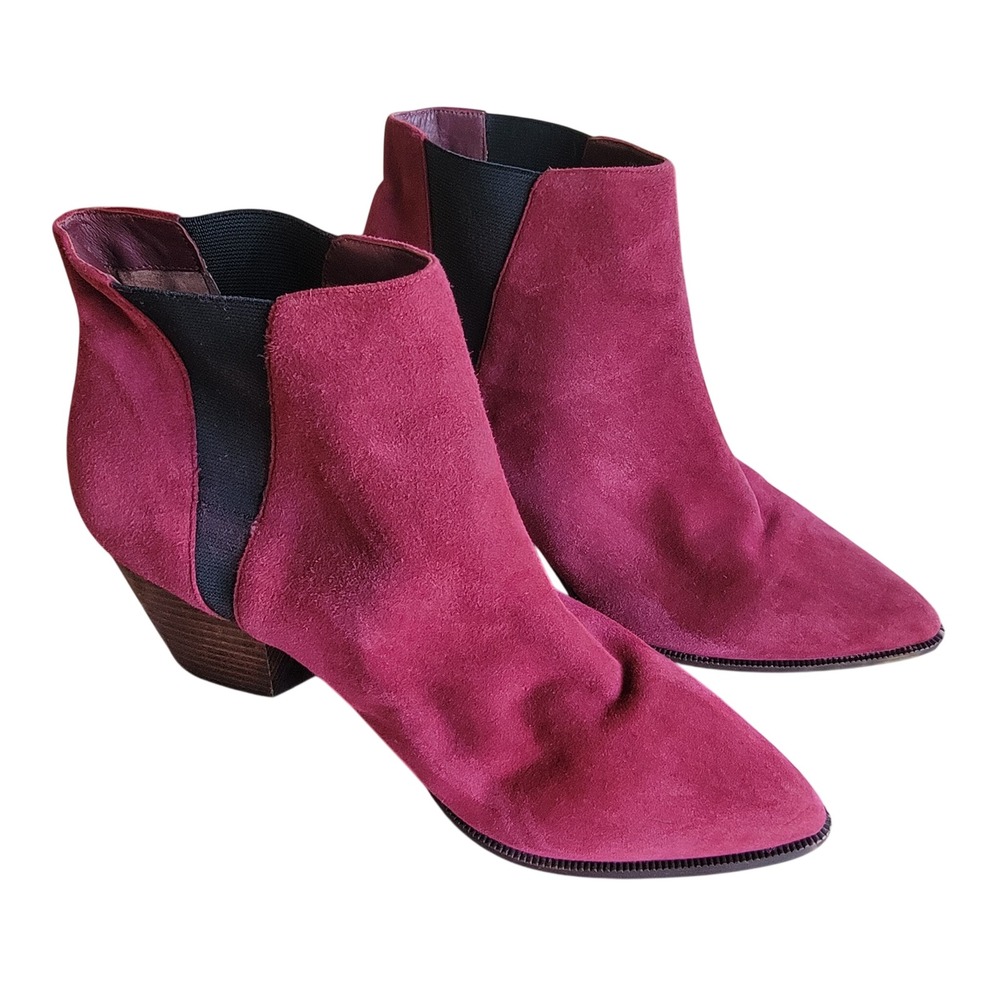 Linea Paolo Pointed Toe Ankle Boots Women 11M Magenta Pink Suede Stacked Heel